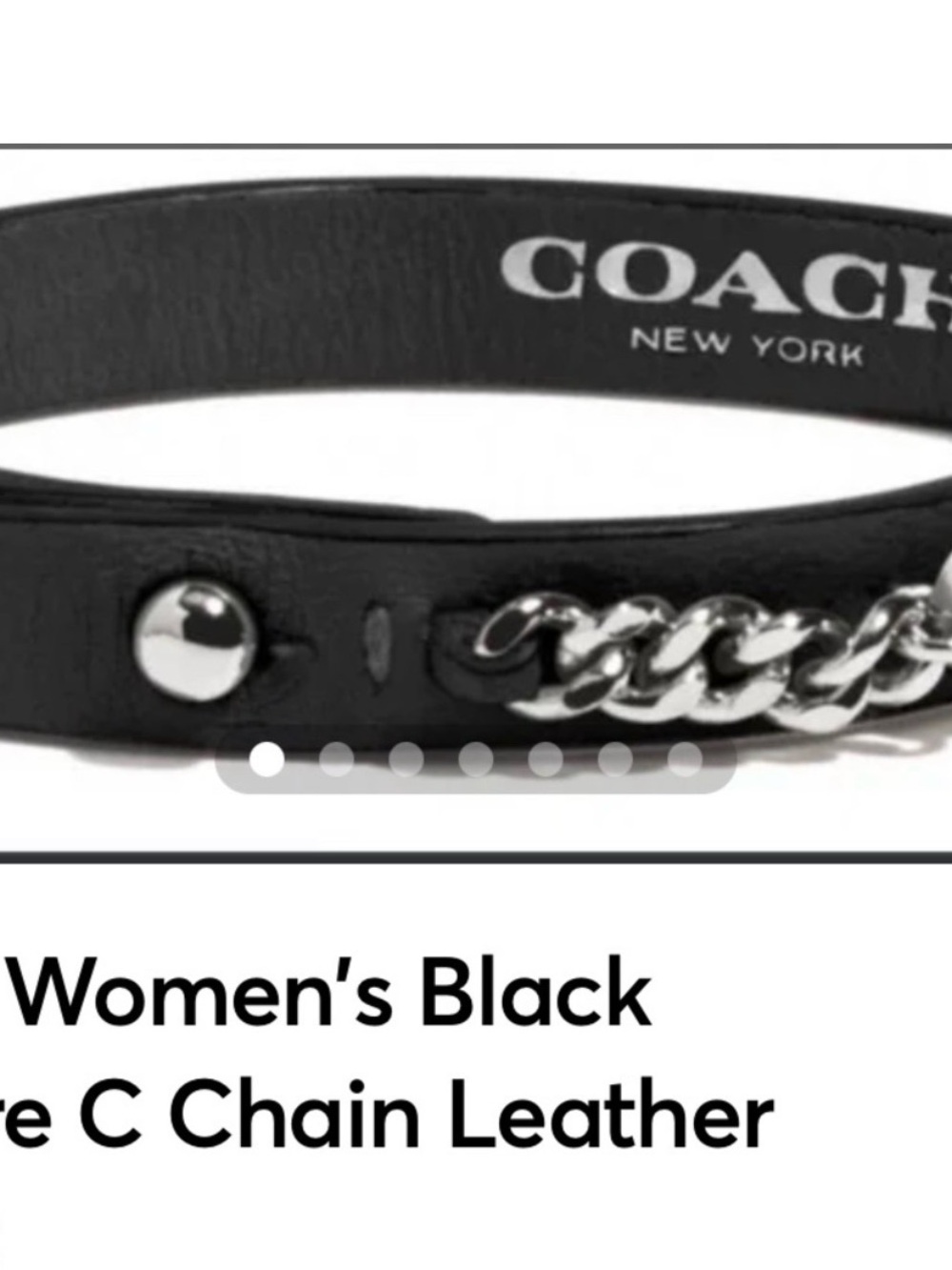 Coach Black Leather Bracelet with Silver Chain Accent